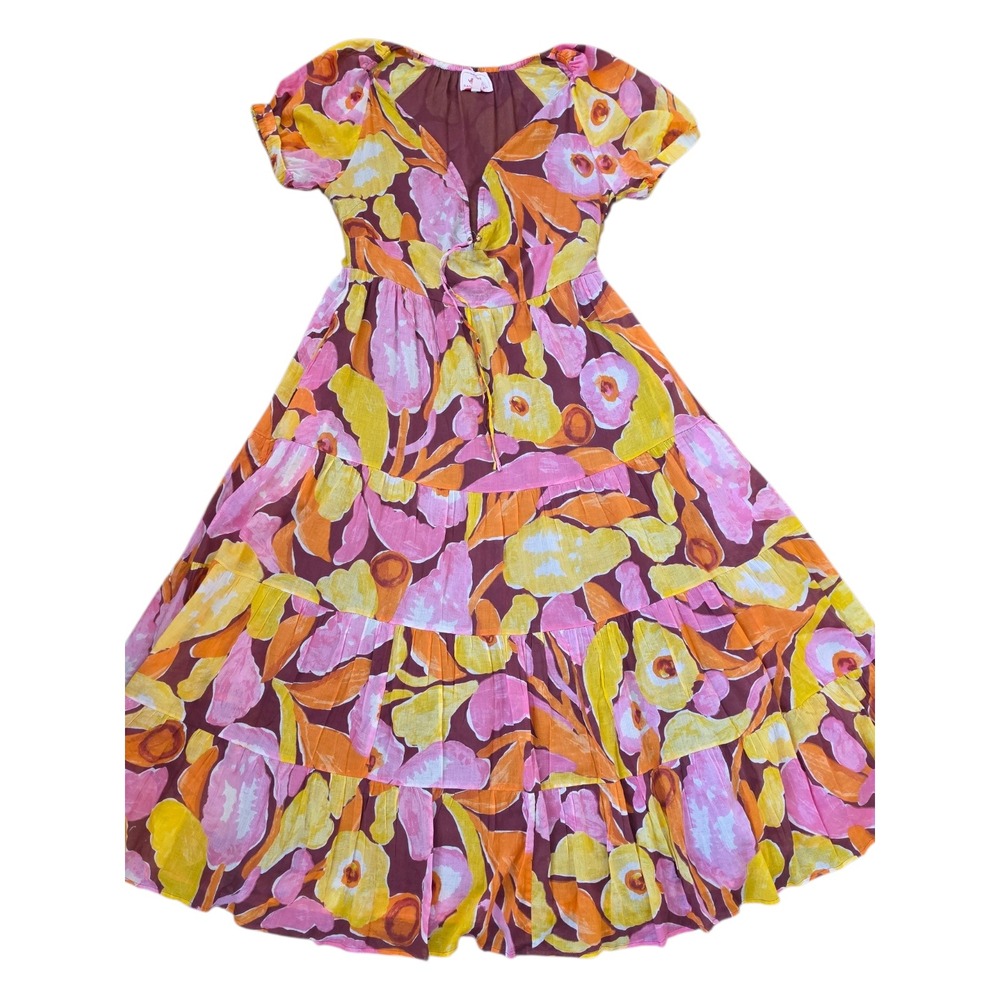 BANJANAN Digital Flowers Boho Cottagecore Art To Wear Cotton Maxi dress sz L